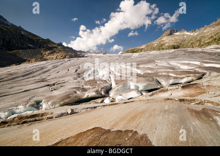 Glacier du Rhône en face du Dammastock Galenstock et montagnes, Furka, Valais, Suisse, Europe Banque D'Images