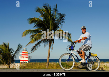 South Pointe Park, cycliste, Miami South Beach, Florida, USA Banque D'Images