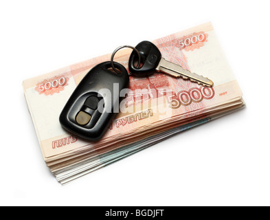 Clefs de voiture d'occasion et de l'argent russe Banque D'Images