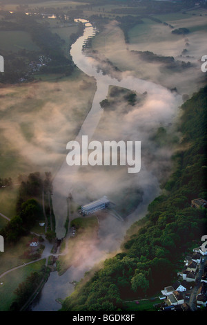 Photo aérienne, ville Welper, matin, brouillard, la rivière Ruhr Stiepel, Kemnader Stausee à réservoir, la vallée de la rivière Ruhr, Witten, Ruhr Banque D'Images