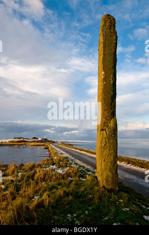 La montre debout en pierre entre Stenness et l'anneau de Shetlands Orkney. 5704 SCO Banque D'Images