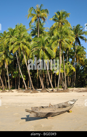 Palm Beach avec voile, à la plage de Ngapali, Birmanie, Myanmar, Thandwe Banque D'Images