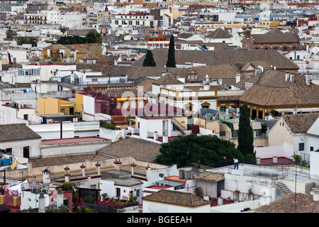 Vue de la ville de Séville de la Giralda, le clocher de la cathédrale Banque D'Images