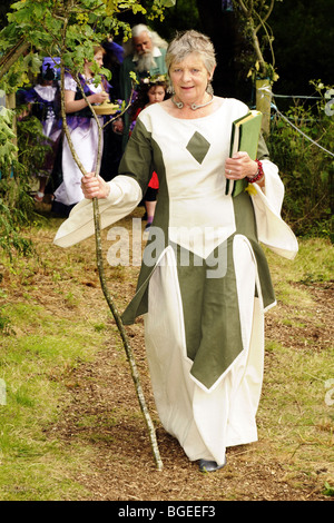 Le néo-païenne de la cérémonie de mariage Mariage en collines du nord du Pays de Galles. Banque D'Images