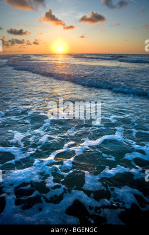 Beach & Surf avec des vagues au lever du soleil en mousse, Hilton Head Island, États-Unis Banque D'Images