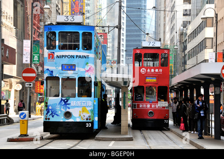 Des tramways, l'île de Hong Kong, Chine Banque D'Images