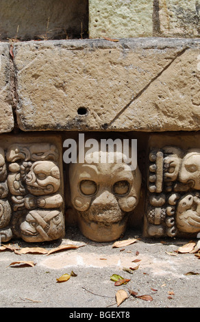 Sculpture crâne à l'ancien royaume maya de Copan, Honduras Banque D'Images