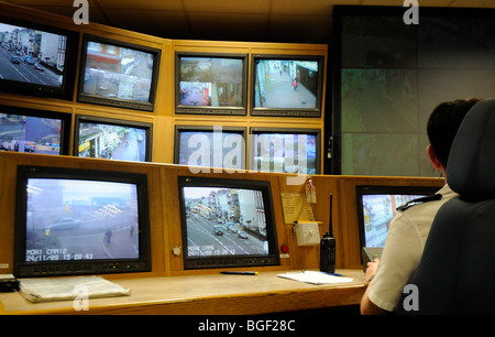 Salle de contrôle CCTV, Grande-Bretagne, Royaume-Uni Banque D'Images