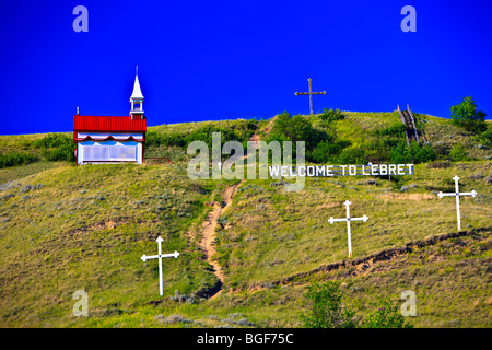 Mission de Qu'Appelle l'Église, fondée en 1865 dans la ville de Lebret, Vallée Qu'Appelle, Saskatchewan, Canada. Banque D'Images