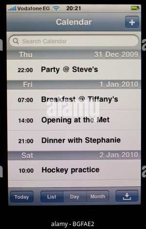 Écran de l'iPhone d'Apple montrant calendar Banque D'Images