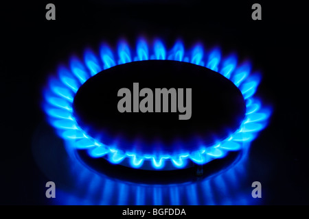 L'anneau de gaz avec la flamme bleue Banque D'Images