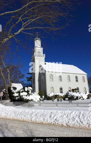 L'Église presbytérienne de Setauket après tempête, Long Island NY Banque D'Images