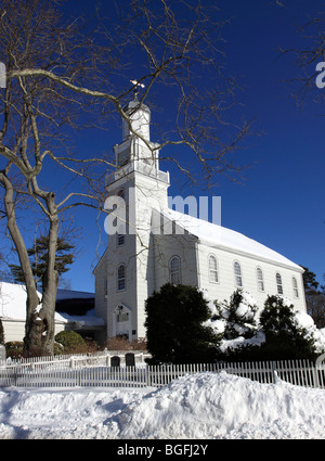 L'Église presbytérienne de Setauket après tempête, Long Island NY Banque D'Images