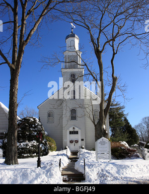 L'Église presbytérienne de Setauket après tempête, Long Island NY Banque D'Images