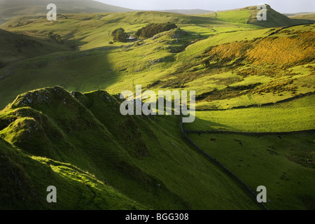 Lumière du soir sur la crête dentelée de Chrome hill ou Dragon's Back près de Buxton, dans le Derbyshire Peak District Banque D'Images