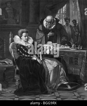 Imprimer Portrait de la Reine Elizabeth I d'Angleterre de consentir à l'exécution de Marie Stuart (Mary Queen of Scots J) en 1587. Banque D'Images