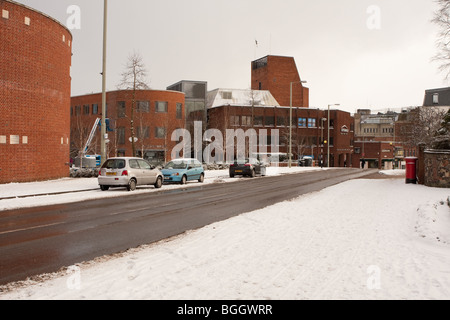 L'arrière de la Bibliothèque du Millénaire - autour de Norwich au Royaume-Uni de neige de début janvier 2010. Banque D'Images