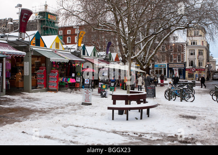 Marché de Norwich - autour de Norwich au Royaume-Uni de neige de début janvier 2010. Banque D'Images