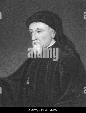 Geoffrey Chaucer sur gravure à partir des années 1850. Auteur anglais, poète, philosophe, bureaucrate, courtisan et diplomate. Banque D'Images