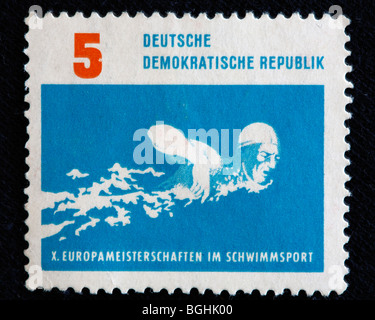 Championnat de natation, timbre-poste, DDR (République démocratique allemande) Banque D'Images