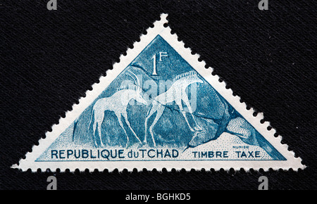 Pré-historiques de l'Afrique de l'art, timbre-poste, République du Tchad, 1970-s Banque D'Images