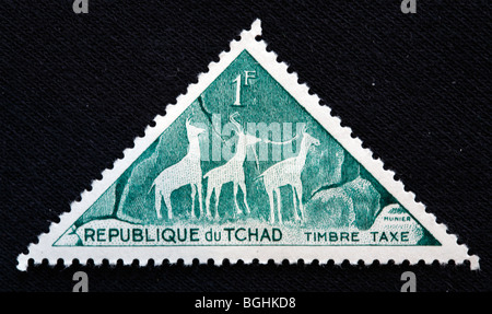 Pré-historiques de l'Afrique de l'art, timbre-poste, République du Tchad, 1970-s Banque D'Images