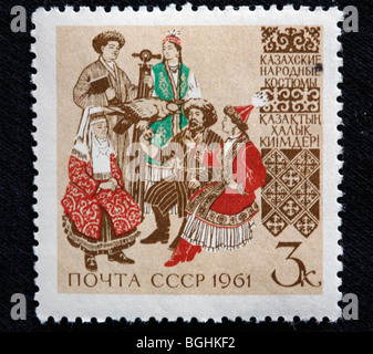 Kazakhstan costumes folkloriques, timbre-poste, URSS, 1961 Banque D'Images