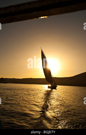 Bateaux felouque sur le Nil à Assouan, Egypte, Afrique du Sud Banque D'Images