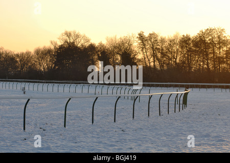 Hippodrome de Warwick avec neige sur, Warwickshire, England, UK Banque D'Images