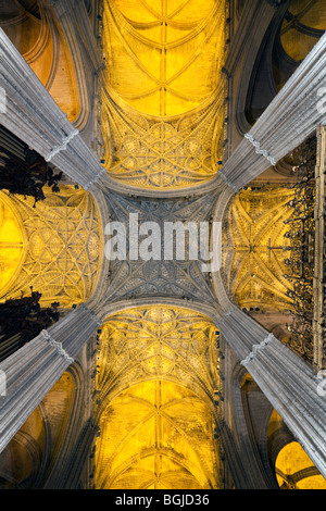 Voûtes de la nef de cathédrale, Séville, Andalousie, Espagne Banque D'Images