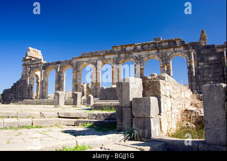 La basilique ruines romaines à Volubilis, au Maroc. Banque D'Images