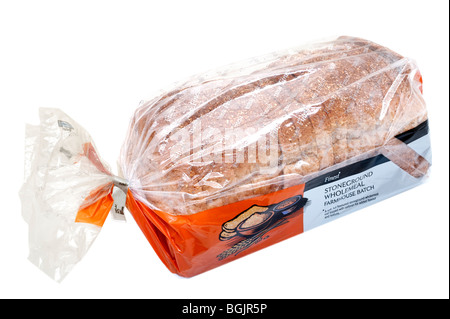 Tesco Stoneground Pain pain complet dans un sac en cellophane Banque D'Images