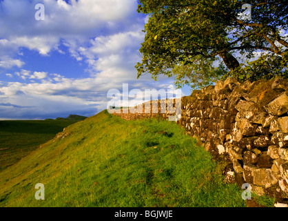 Vue du mur d'Hadrien, ancienne capitale romaine, rester à l'est près de brûler vers Sewingshields Knag Northumberland England UK crags Banque D'Images