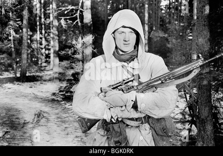 Au cours de l'hiver suédois soldat conscrit 1988 manœuvres. K3 Karlsborg, Bataillon de Rangers, en Suède. Banque D'Images