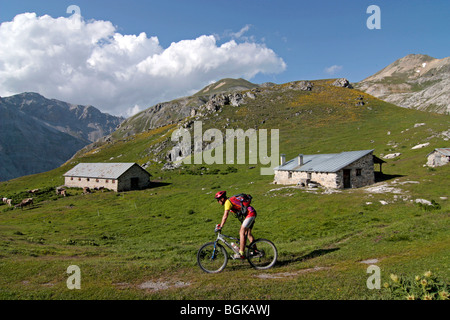 Cycliste en Italie, près de Livigno Banque D'Images
