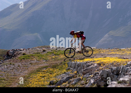Cycliste en Italie, près de Livigno Banque D'Images