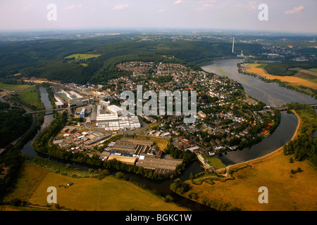 Photo aérienne, Ruhr river bend, Harkortsee lake, ville de marché plus humides, Nordrhein-Westfalen, Germany, Europe Banque D'Images