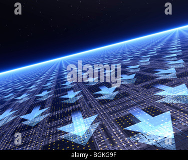 Flèches sur le marbre des graphiques informatiques fond noir Banque D'Images