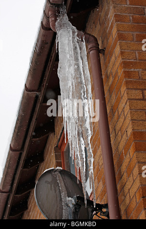 Glaçon suspendu à la gouttière Banque D'Images