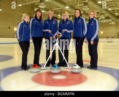 Les membres de l'équipe Go pour l'équipe de curling femmes Jeux Olympiques d'hiver de Vancouver. Banque D'Images