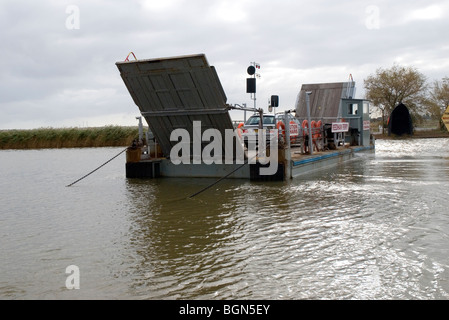 Location de voitures transport Reedham ferry sur la rivière Yare, Reedham, Norfolk, Angleterre Banque D'Images