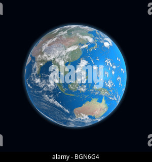 Carte détaillée de haute terre, Chine, Japon, Indonésie, Malaisie, Australie, Océanie, Pacifique Banque D'Images