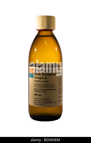 Découper la morphine dans une bouteille, utilisé pour soulager la douleur grave. Banque D'Images