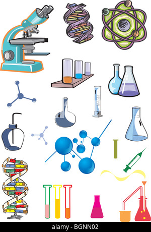 La science, collection d'équipements de laboratoire Banque D'Images