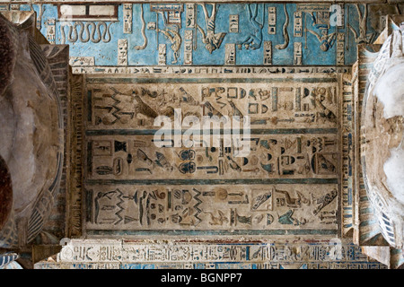 Le nouveau plafond nettoyé avec des scènes d'astronomie à l'époque ptolémaïque Temple d'Hathor à Dendérah, vallée du Nil, l'Egypte Banque D'Images