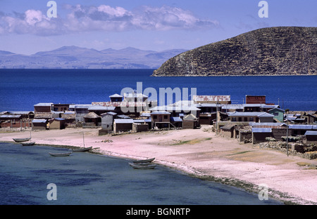 Cha'Llapampa village sur l'Isla del Sol. Le lac Titicaca, en Bolivie Banque D'Images