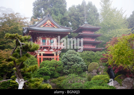 Porte du Temple et Pagoda - Japanese Tea Garden, le Golden Gate Park, San Francisco en Californie, USA Banque D'Images