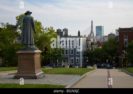 Statue du colonel William PRESSCOTT au Bunker Hill Monument situé sur la colline de la race - BOSTON (MASSACHUSETTS) Banque D'Images