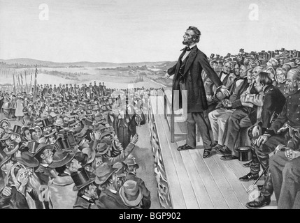 Print c1905 du président américain Abraham Lincoln donnant le célèbre discours de Gettysburg le 19 novembre 1863. Banque D'Images