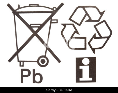 Symboles sur l'emballage des produits de recyclage Banque D'Images